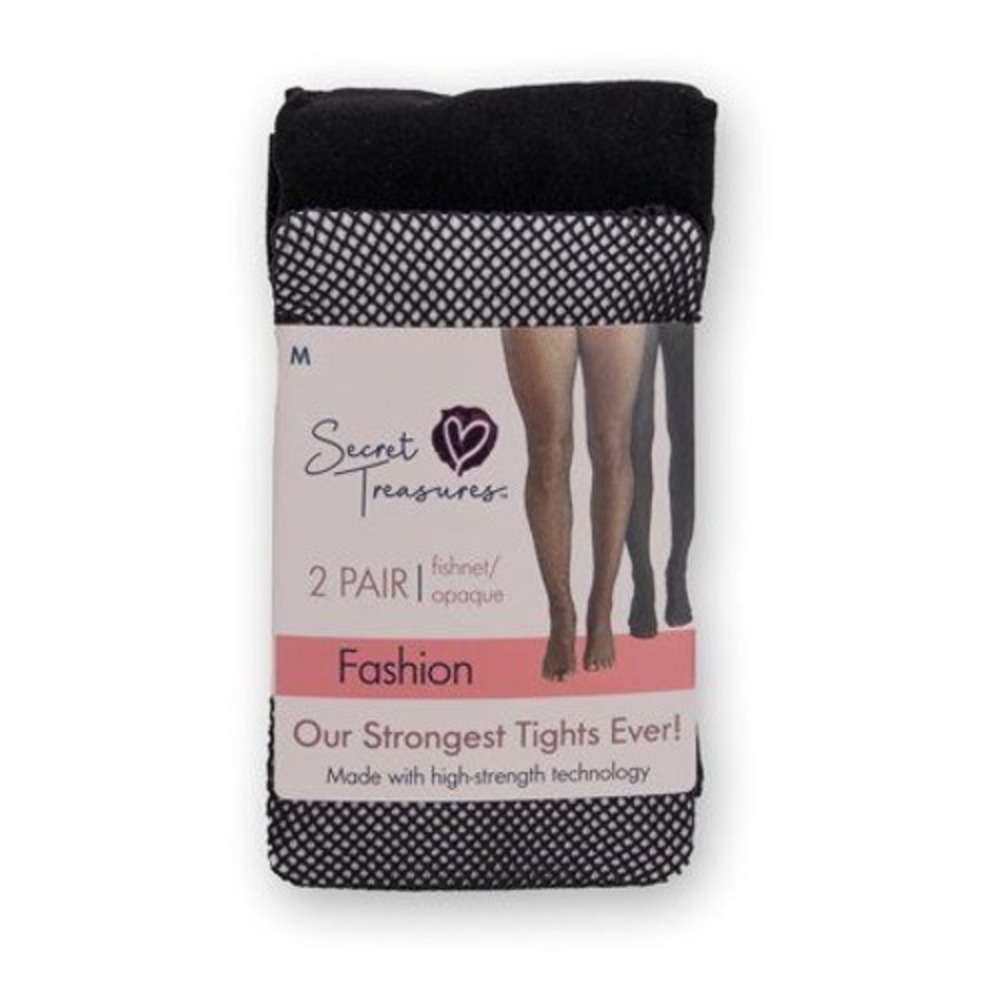 Secret Treasures Tights Women M Black NEW 2 Pair Fishnet Opaque Strong Fashion